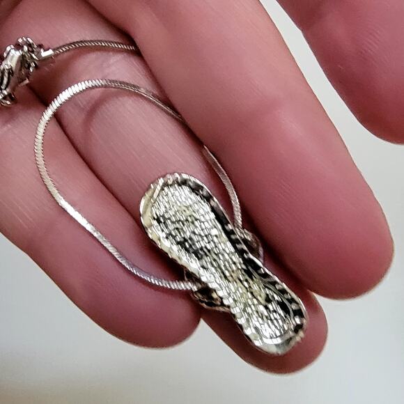 Patriotic Flip Flop Pendant Necklace Red White Blue Rhinestones On Silver Chain - Picture 8 of 10